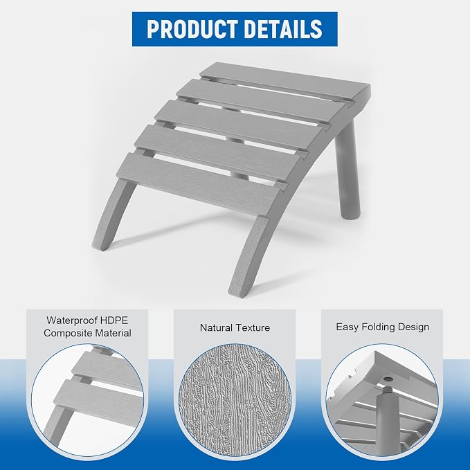 FONTOI Adirondack Ottoman, HDPE Plastic Adirondack Chair Footstool, All Weather - Image 3