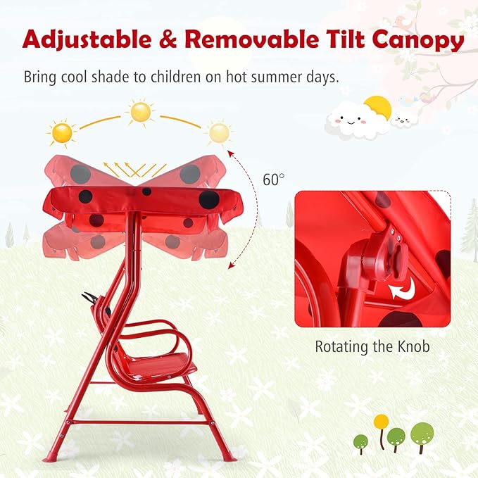 HONEY JOY Kids Patio Swing, 2-Seater Outdoor Porch Swing Lounge Chair, - Image 3