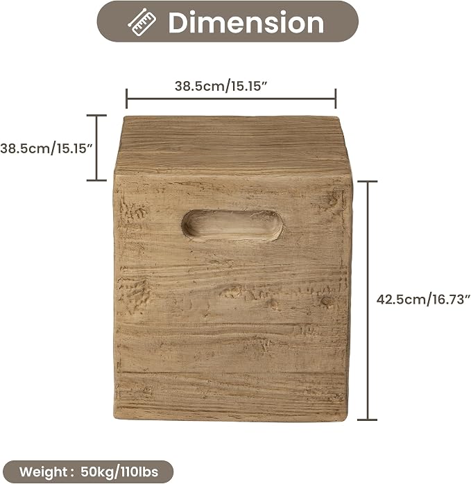 COSIEST Wooden Outdoor Side Table, Square MgO Concrete End Patio Side Table - Image 2