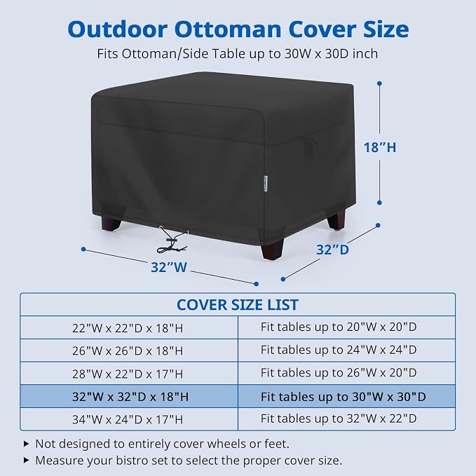 SunPatio Outdoor Ottoman Cover, Waterproof Square Coffee Table Cover, Patio - Image 2