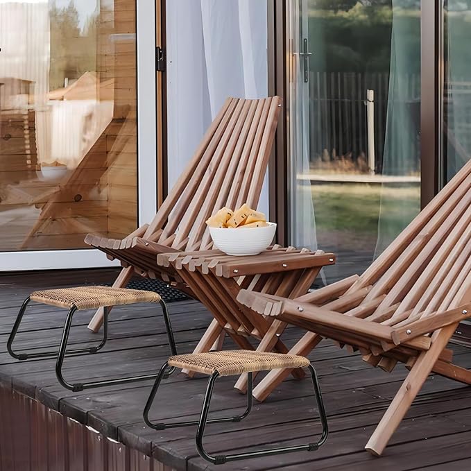 Outdoor Patio Footstools, PE Rattan Ottoman Wicker Foot Rest, Small Balcony - Image 2