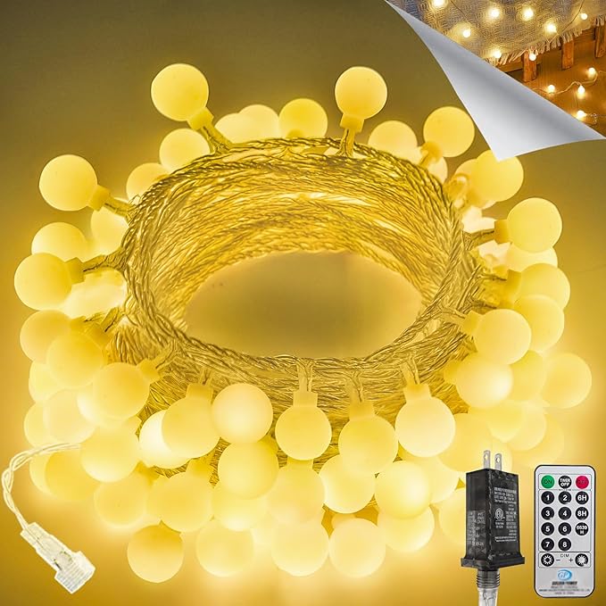 LORRYTE Connectable 43FT 100LED Globe String Lights | 8 Modes Warm White String by LORRYTE