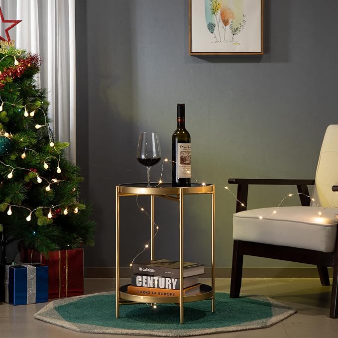 HollyHOME 2-Tier Round Gold Side Table, Outdoor Small Folding Accent Stand - Image 7
