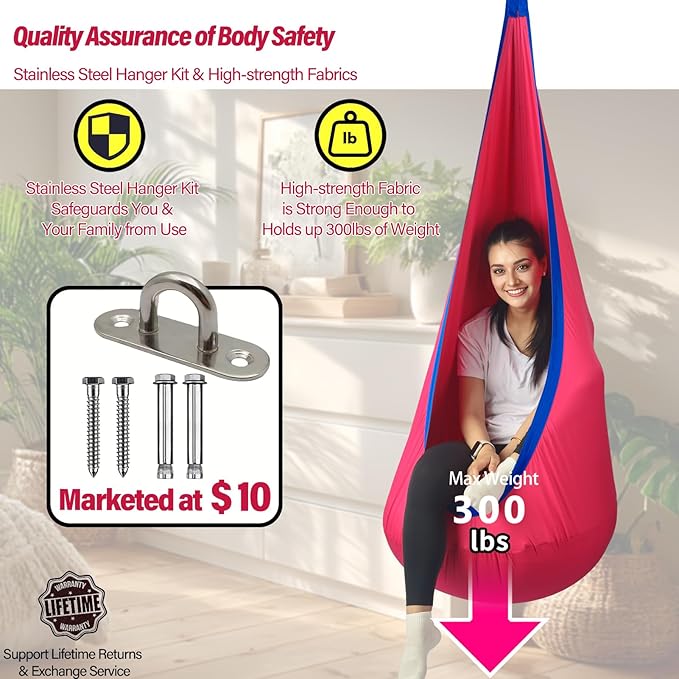 Kids Pod Swing Seat, Max 300 Lbs, Child Sensory Swing Chair Indoor & Outdoor - Image 4