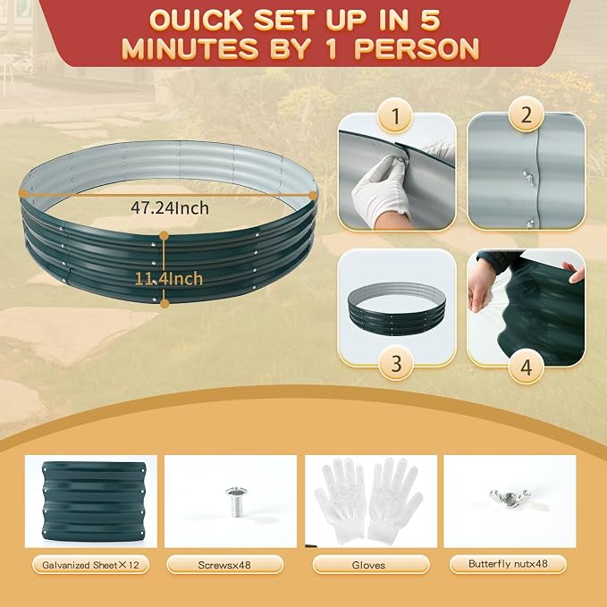 Durable Round Steel Raised Garden Bed Painted - Image 3