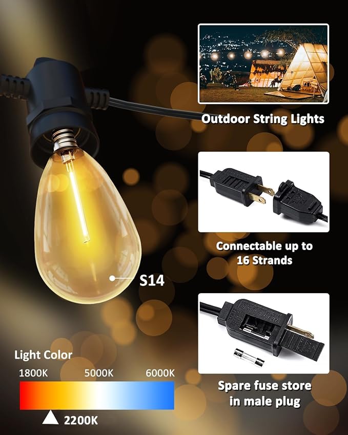 String Lights for Outside Patio 26FT IP65 Waterproof Outdoor String Lights Led - Image 3