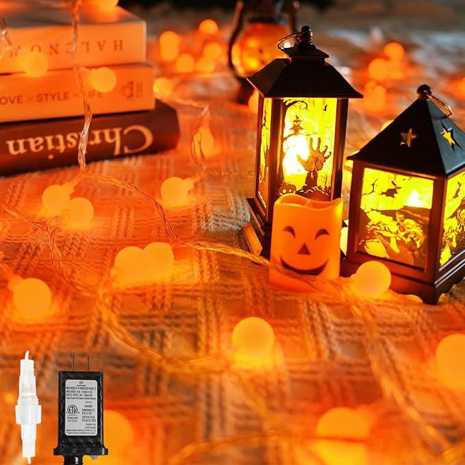 LORRYTE Connectable Orange Halloween Lights Outdoor Indoor - 43FT 100LED Globe by LORRYTE