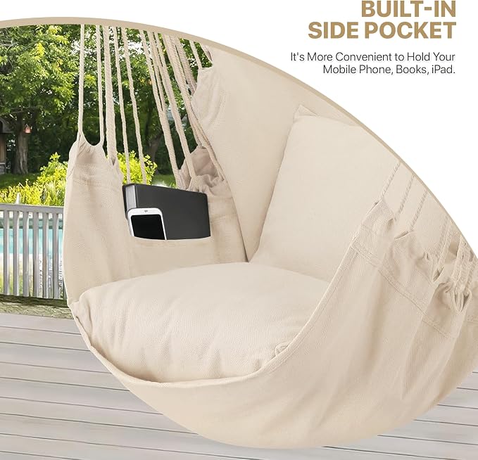 MoNiBloom Hammock Chair Hanging Rope Swing w/2 Cushions, Boho Macrame Hanging - Image 6