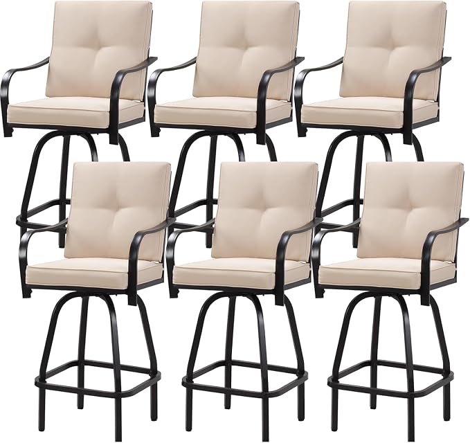 Patio Swivel Bar Stools, Outdoor Bar Height Swivel Chairs Set of 6 by GOOGIC