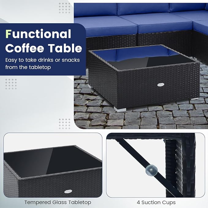 Tangkula 10 Pieces Patio Sofa Set, Outdoor Wicker Conversation Set - Image 8