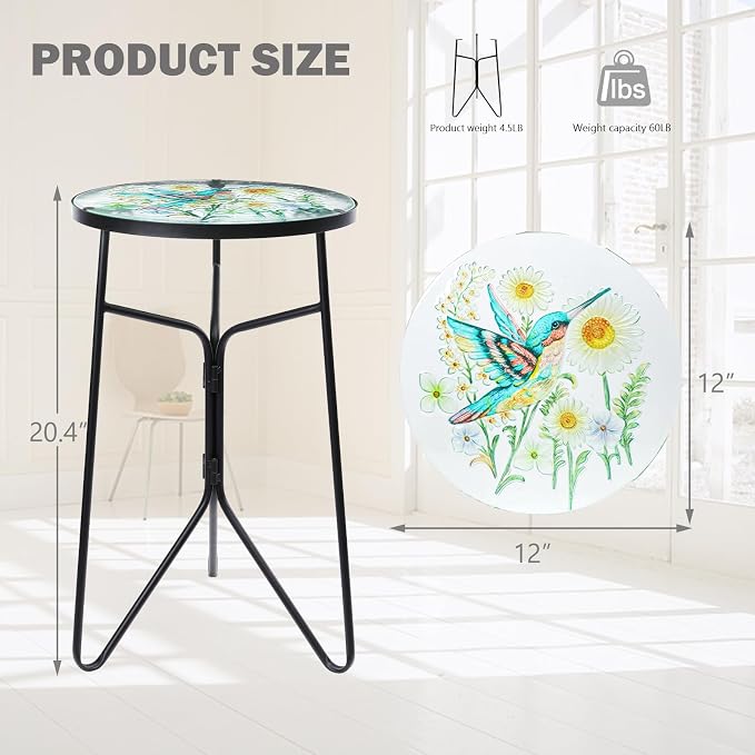 VCUTEKA Patio Side Table Outdoor Accent Table Bistro Coffee Table Plant End - Image 3
