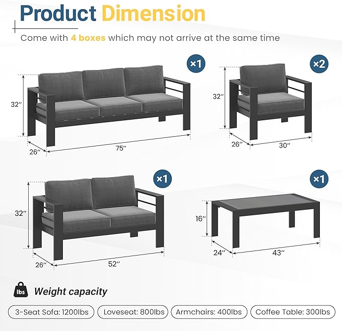 Solaste Aluminum Outdoor Patio Furniture Set, 7 Seats Patio Sectional Sofa - Image 2