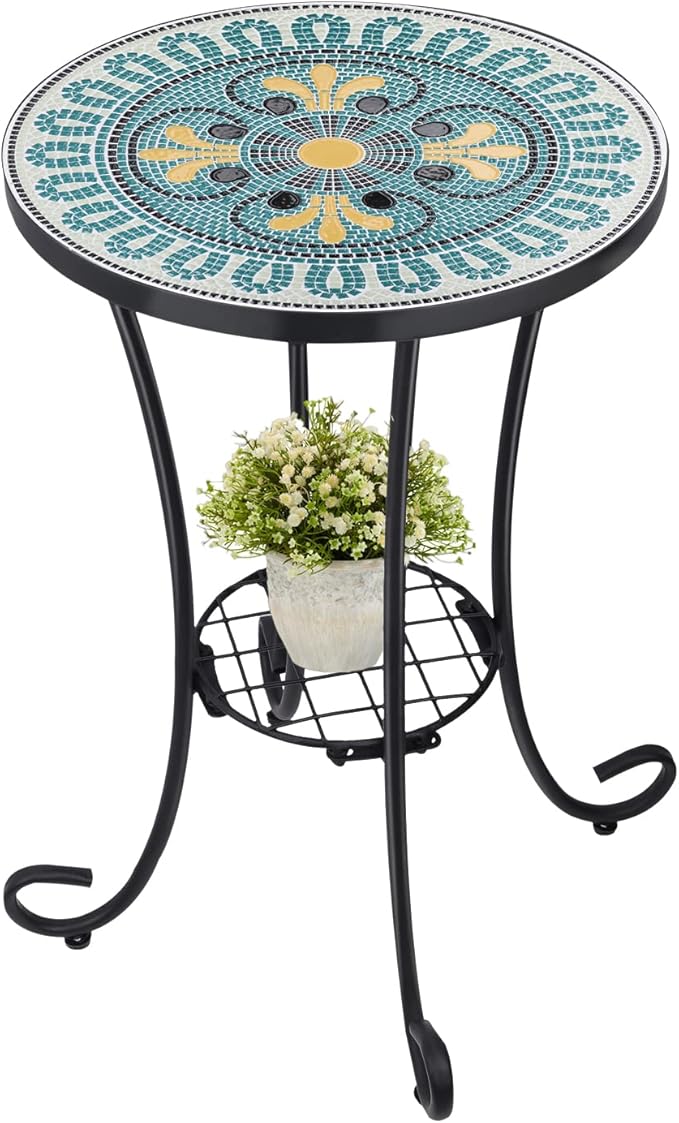 VCUTEKA Outdoor Side Table Mosaic Patio Table Accent Tables Mosaic Tile Top by VCUTEKA