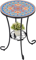 VCUTEKA Outdoor Side Table Mosaic Patio Table Accent Tables Mosaic Tile Top by VCUTEKA