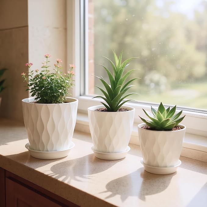 Flower Pots, 7/6.5/6/5.5/5/4.5/4 inch Plastic Plant Pots, 7 Pack Planter - Image 7