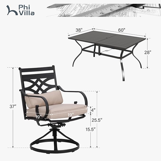 PHI VILLA 7 Pcs Patio Dining Set, Outdoor Table Chair Set - Image 8