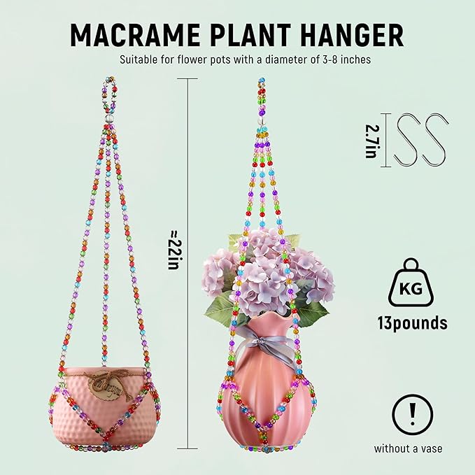 2 Pack Macrame Plant Hanger, Handmade Glass Bead Plant Hanger Colorful - Image 2