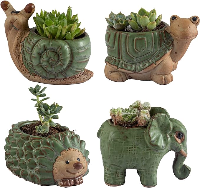 Small Succulent Pots with Drainage, Indoor/Outdoor Ceramic Animal Planter by EnjoylifeChangelife
