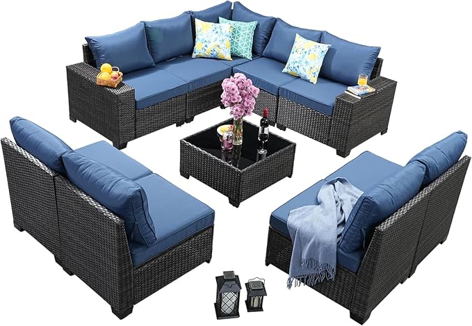 Jing's Villa 10-Piece Patio Furniture Set, All-Weather Outdoor Wicker Sectional - Image 7