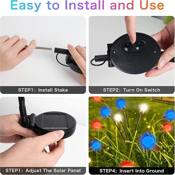 4th of July Decorations, 6 Pack Solar Firefly Lights Outdoor, 36 LED Waterproof - Image 6