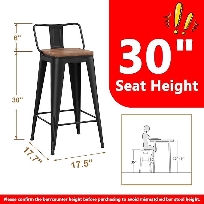 WENTMENT Bar Stools Set of 4 Counter Height Metal Barstools - Image 2