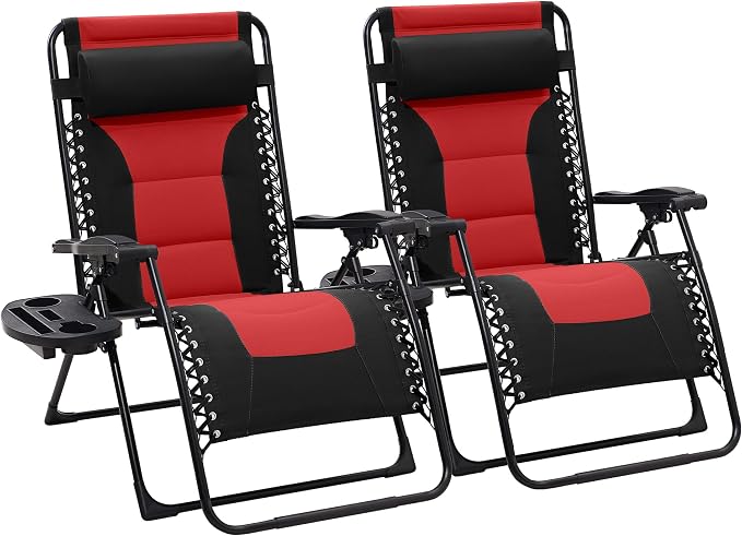 JEAREY Oversized Padded Zero Gravity Chairs Set of 2, Folding Lounge Chair by JEAREYOutdoorsCollection
