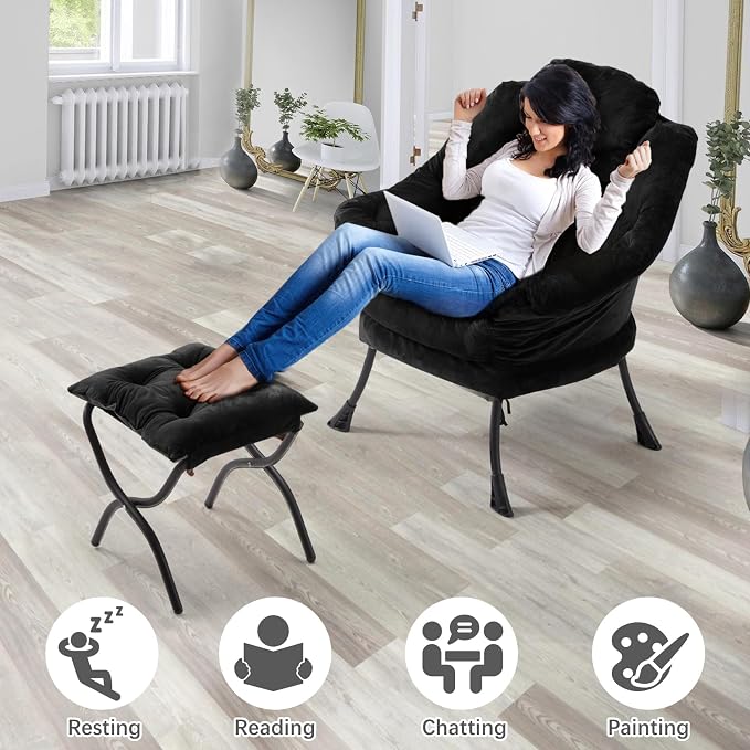 Lazy Chair with Folding Ottoman, Leisure Sofa Chair, Soft Fabric Armchair with - Image 7
