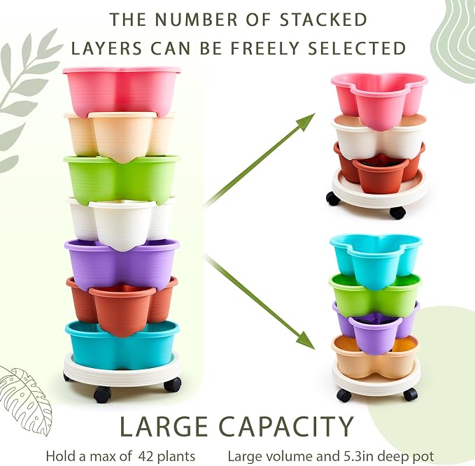 Umigy 2 Set Multicolor 7 Tier Stackable Vertical Planters - Image 5
