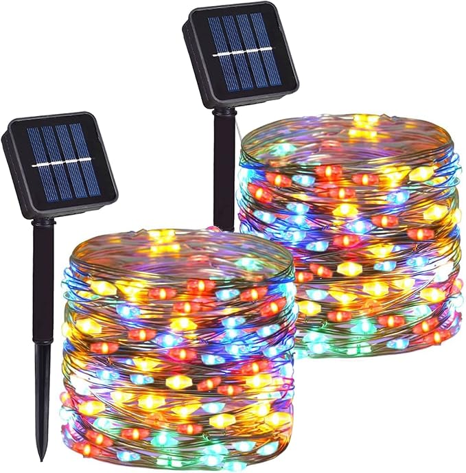 2 Pack Total 200 LED 66FT Solar Powered Copper Wire String Lights Outdoor by DAYLIGHTIR