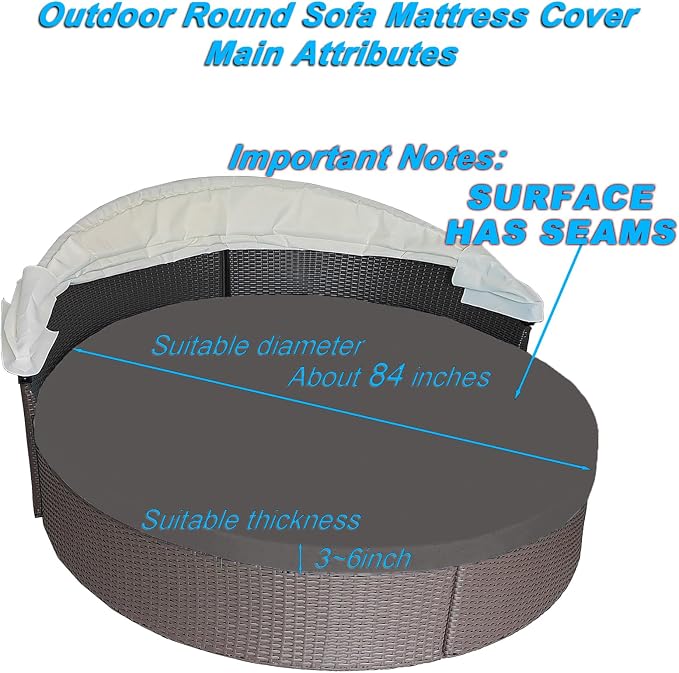 Round Outdoor Daybed Cushion Cover Replacement, Anti-UV Water-Resistant Patio - Image 2