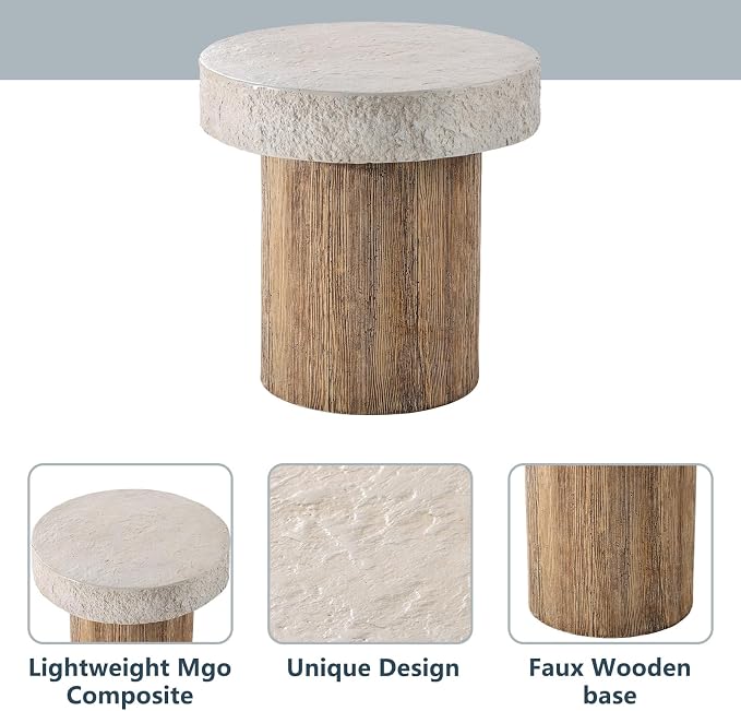 COSIEST Outdoor Medium Side Table, Patio Coffee Table, 19.7 inches Round MgO - Image 4