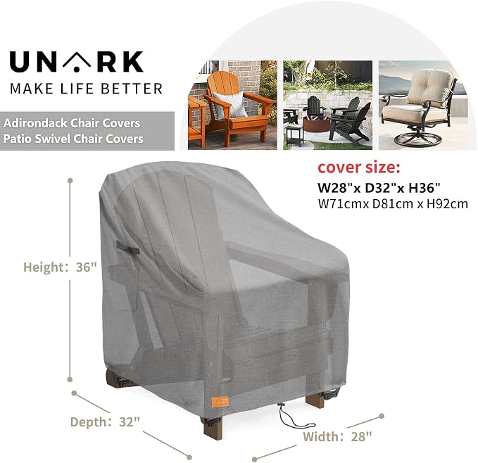 Outdoor Adirondack Chair Covers 28W x 32D x 35H Inches, Patio Furniture Covers - Image 2