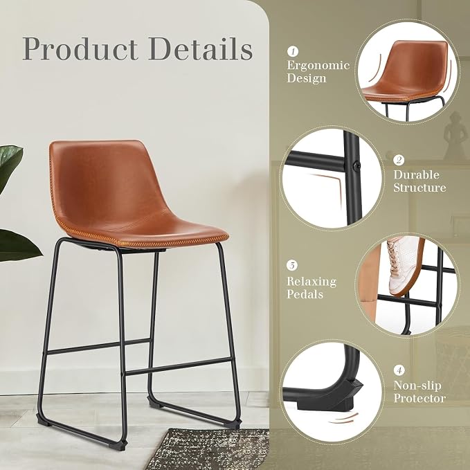 DUMOS 26 Inch Counter Height Bar Stools Set of 4, Modern Faux Leather High - Image 4