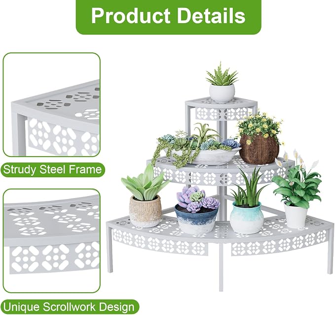3 Tier Plant Stand Semi-Circular Flower Pot Organizer Rack Quarter Round Plant - Image 5