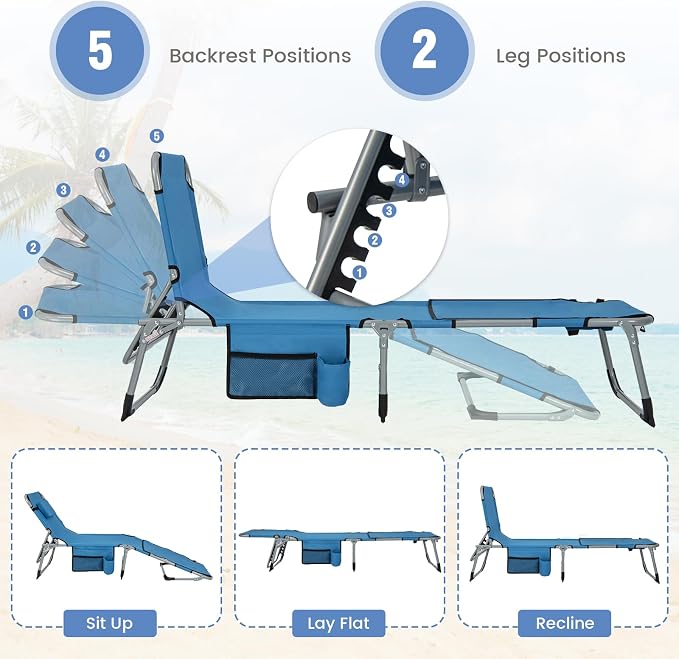 GYMAX Tanning Chair, 330LBS Beach Lounge Chair - Image 5