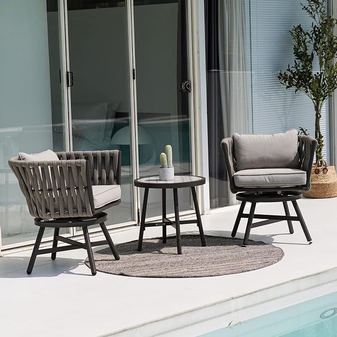 Grand patio Dining Chair Set of 3, Swivel Rope Armchairs - Image 3
