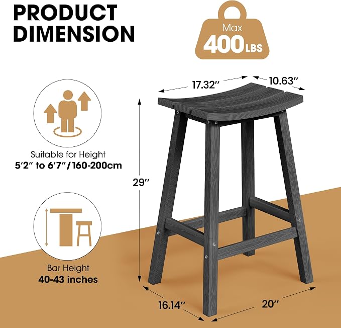 Ciokea 2 Set 29" Outdoor Bar Stools - Image 2