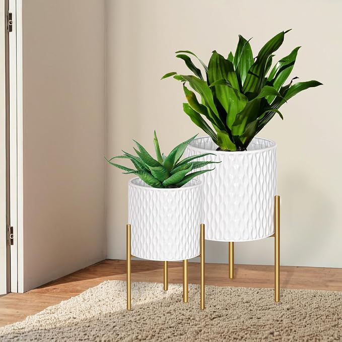 ARNIS Plants Pots with Stand, Unique Mid Century Decorative Metal Flower Pots - Image 8