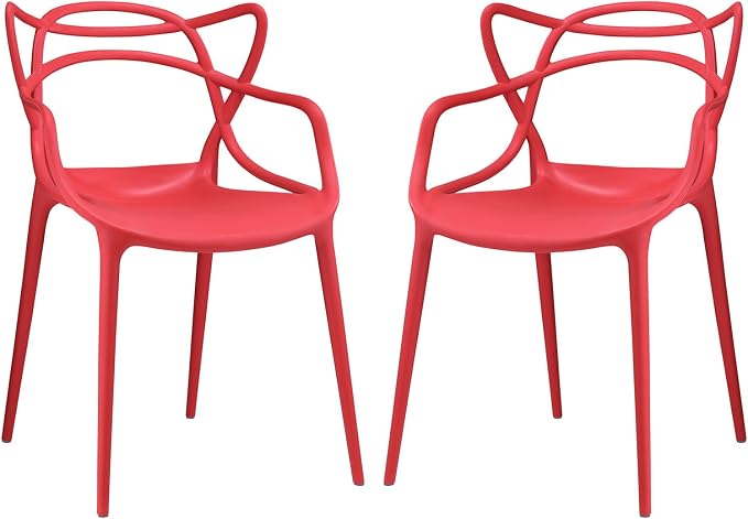 Modway Entangled Modern Molded Plastic Two Dining Armchairs in Red - Image 3