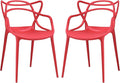 Modway Entangled Modern Molded Plastic Two Dining Armchairs in Red by Modway