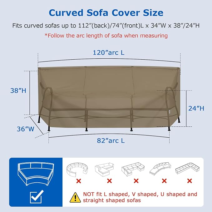 SunPatio Outdoor Sectional Sofa Cover, Heavy Duty Waterproof Curved Furniture - Image 2
