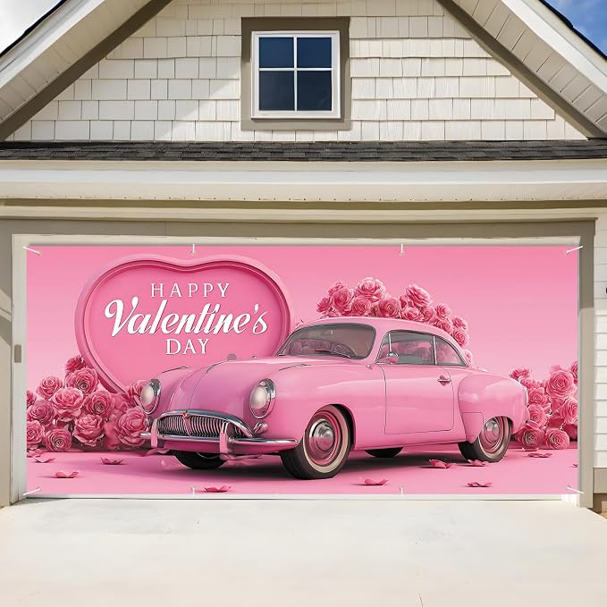 Valentine’s Day Garage Door Banner 6x13FT, Romantic Outdoor Decoration by ANNAQUEEN