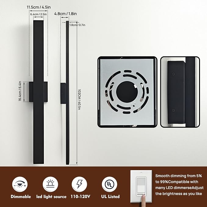40.1inch Long Outdoor Modern LED Wall Light, Waterproof IP65 Warm White Led - Image 2