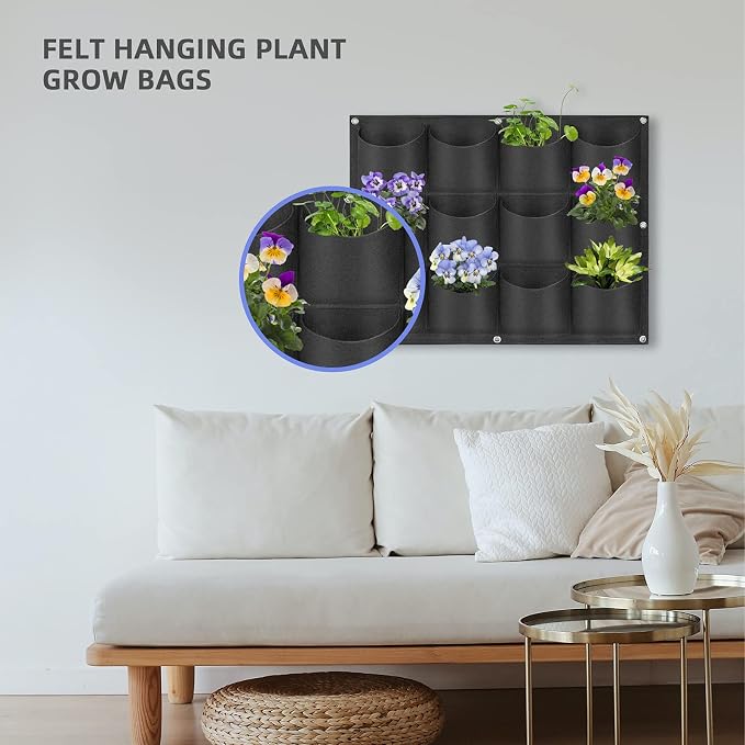 12 Pockets Hanging Planter Bags, Hanging Vertical Wall Mounted Plant Planting - Image 2