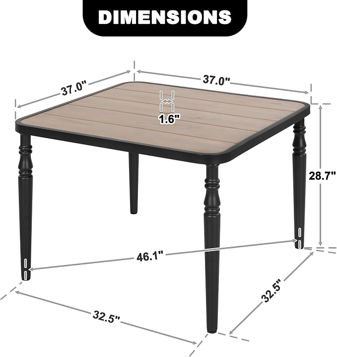 NUU GARDEN 37" Square Outdoor Dining Table, Metal Dining Table - Image 3
