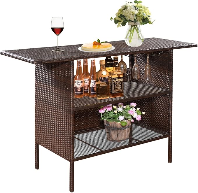 ReunionG Outdoor Wicker Bar Patio Rattan Counter Table by Unknown