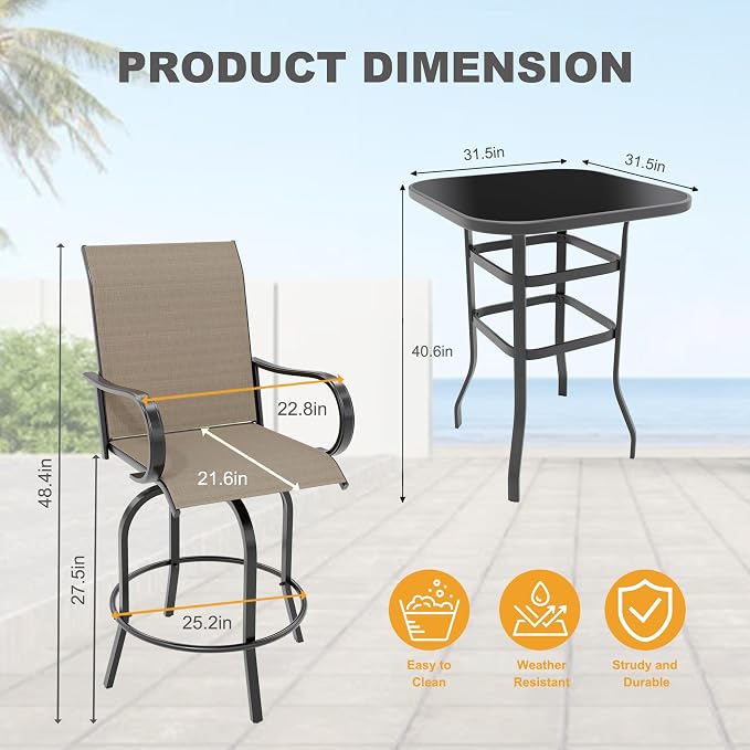 5 PCS Outdoor Bar Set with Outdoor Bistro Table and Chairs Set of 4, Bar Height - Image 3