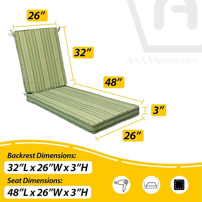 AAAAAcessories Outdoor Chaise Lounge Cushions, Fade-Resistant, Waterproof Patio - Image 5