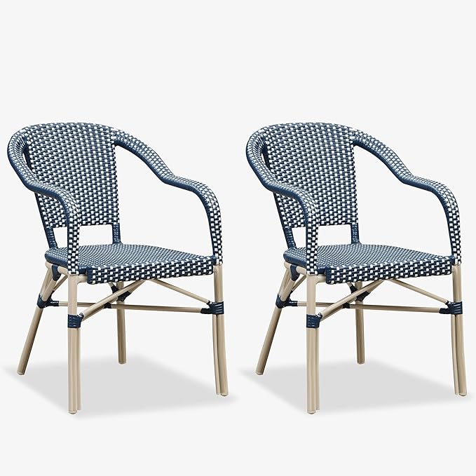 PURPLE LEAF Dining Chair Set of 2 Outdoor French Bistro Chairs Hand-Woven by PURPLELEAF