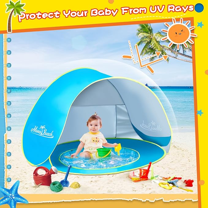 Monobeach Baby Beach Tent with Beach Sand Toys Pop Up Portable Shade Pool - Image 2